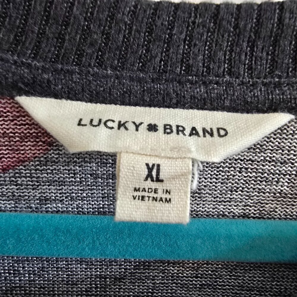 Lucky Brand Cloud Jersey Sweatshirt In Charcoal W/ Red White Hearts - Picture 5 of 8